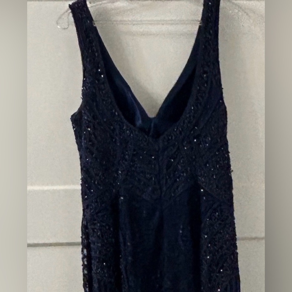 Montage by Mon Cheri Navy Blue Beaded V-Neck Evening Gown MOBride / MOGroom - Picture 5 of 7